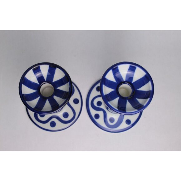Vintage Dansk Blue & White Porcelain Candlestick Holders | Arabesque - Picture 7 of 10